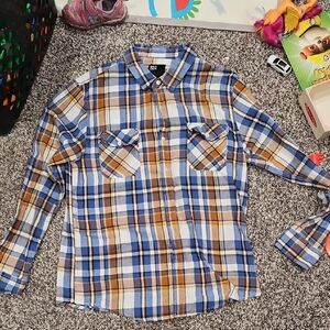 RSQ Blue and Brown Plaid Casual Shirt